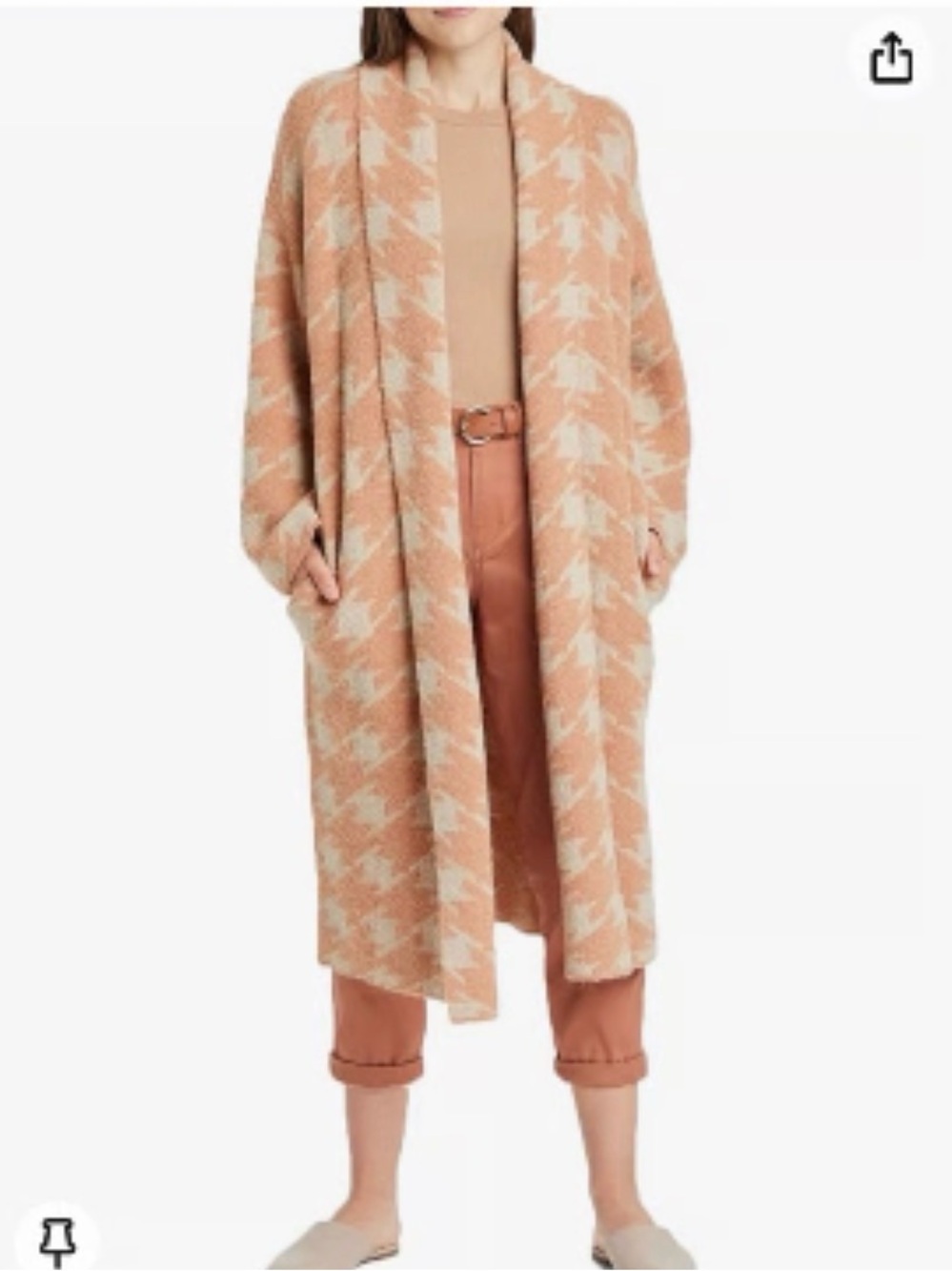 New! A New Day Women’s Sz XL Open-Front Houndstooth Long Cardigan in Peach Cream